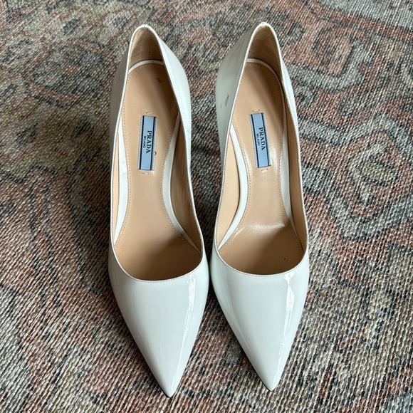 Prada Stiletto Pointed Toe Pump in White Patent Leather - Picture 2 of 9